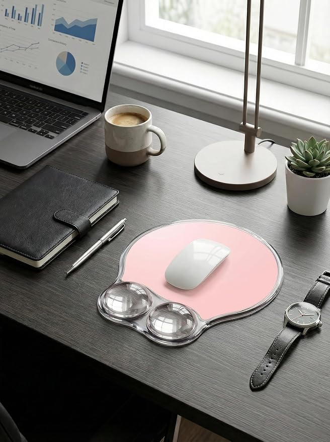Ergonomic Gel Mouse Pad Wrist Rest Support for Desk, PU Base, Smooth Surface, Crystal Gel Cushion, Non-Slip Stability, Mousepad for Office/Home/Study Pink AMP-02