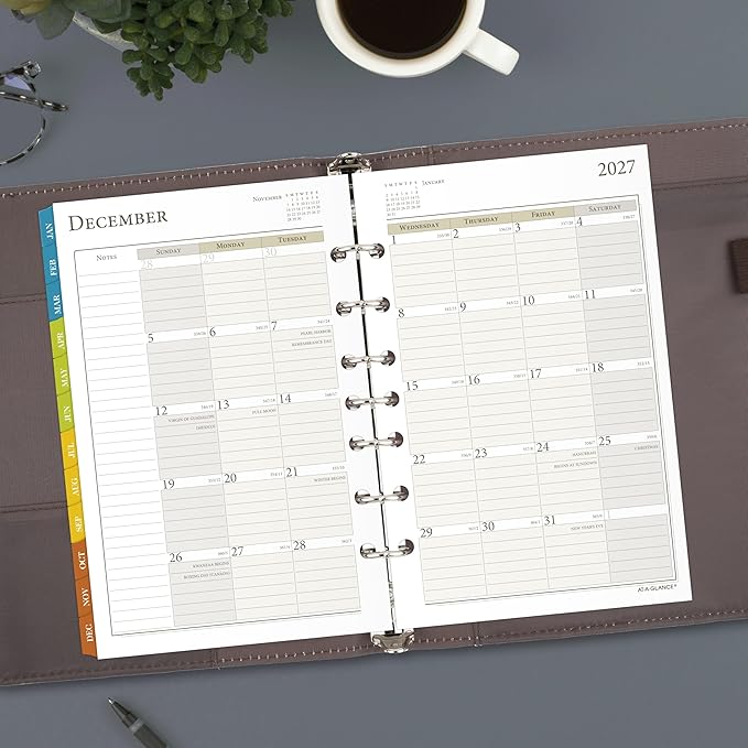 AT-A-GLANCE 2027 Planner Refill, Weekly & Monthly, 5.5" x 8.5", Desk Size 4, Tabbed, 7-Ring Loose-Leaf, Zenscapes (281-285Y-27)