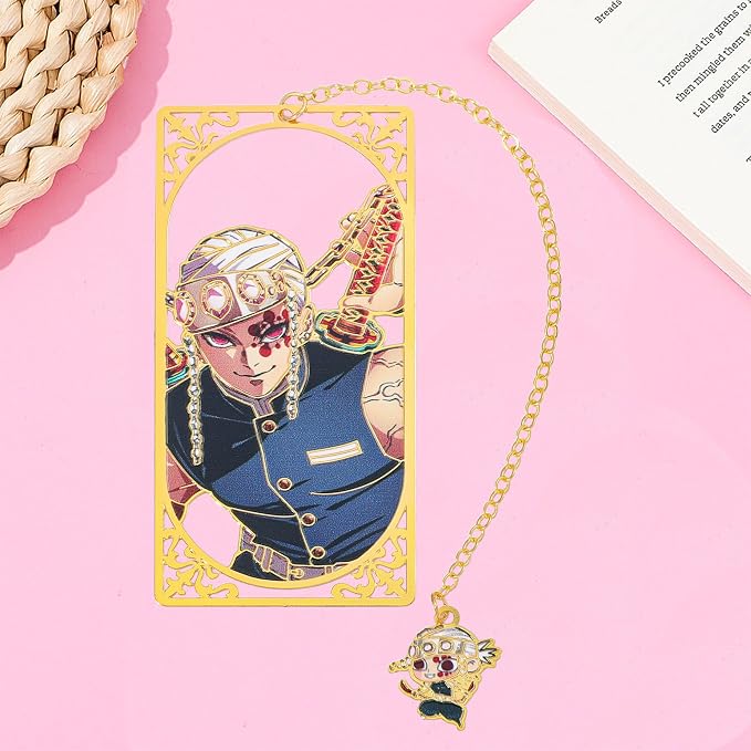 Demon Kamado Bookmark Page Mark, Anime Tanjiron Zenitsu Giyuu Kyoujurou Figure Reading Tool, Stationery Gifts for Reading Lovers Bookworm (Style D)