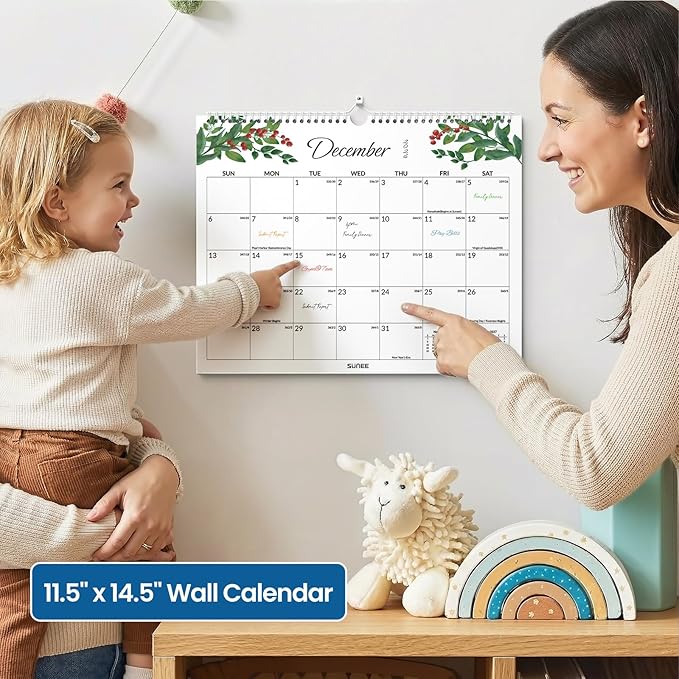 SUNEE Wall Calendar 2026-2027 18 Months Jul. 2026 - Dec. 2027, 14.5"x11.5" Big Grid Hanging Calendar with Note for Organizing & Planning, Monthly Calendar 2026-2027 with Last Month and Next Month, Greenery