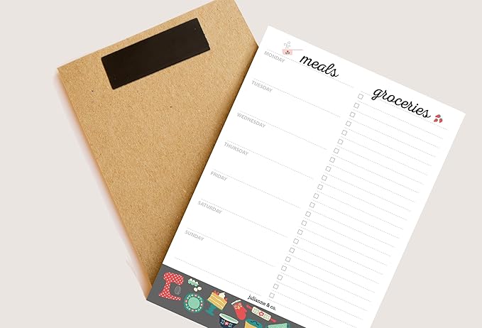 Weekly Magnetic Meal Planner Notepad By Julianne & Co - Food Planning Grocery List Pad, Premium A5 Pages Lasts 1 Ful Year with Tear Away Perforated Shopping List (Kitchen Print WITH Fridge Magnet)