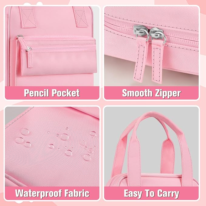 FINPAC Bible Cover Case Tote Bag Water-Resistant Bible Carrying Case Christian Gifts for Church Study Supplies, Pink