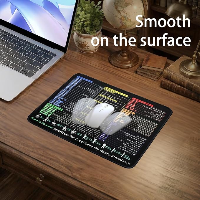 Small excel Cheat Sheet Desk pad-Waterproof Mouse Pad（11.8 in * 9.8 in） |Portable Computer Mousepad of Microsoft Excel Shortcuts | Office Desk Accessories | Non-Slip Stitched Edge