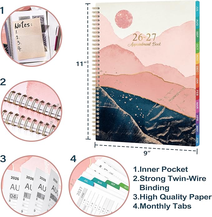 Appointment Book 2026-2027 - Appointment Book from Jul. 2026 - Jun. 2027, 2026-2027 Appointment Planner with 30-Minute Increments, 9" x 11", Twin-Wire Binding + Colorful Tabs + Pocket