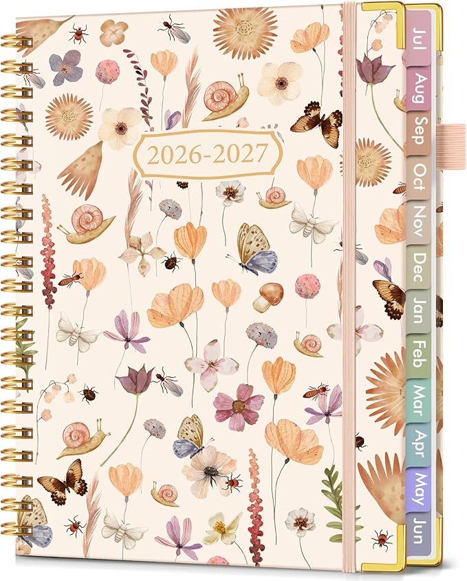 Academic Planner 2026-2027, Hardcover Weekly and Monthly Calendar Planner from July 2026 - June 2027, Daily Agenda Planners with Tabs, College School Organizer for Student Teacher, A4 (8.5" x 11"), Insect Garden