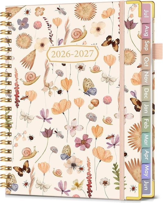 Academic Planner 2026-2027, Hardcover Weekly and Monthly Calendar Planner from July 2026 - June 2027, Daily Agenda Planners with Tabs, College School Organizer for Student Teacher, A4 (8.5" x 11"), Insect Garden