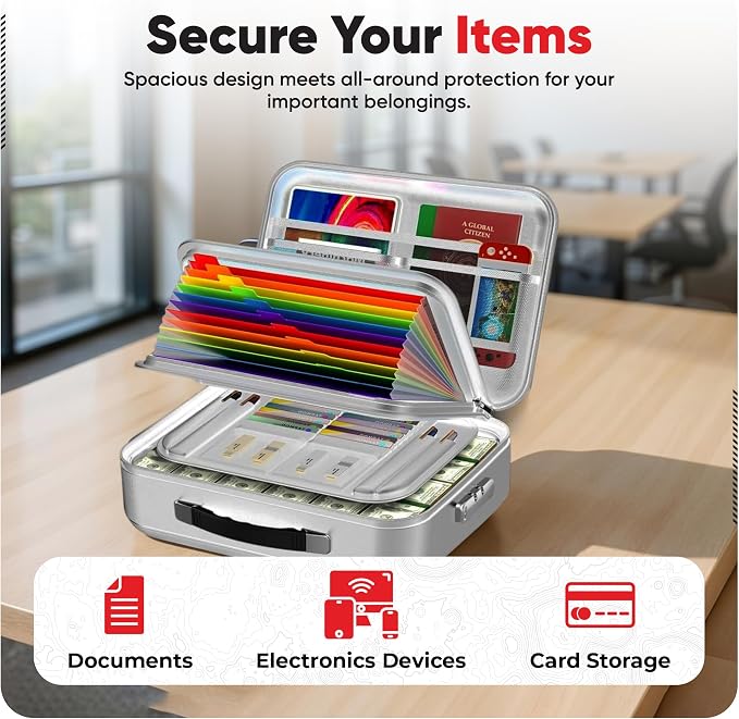 Fireproof Document Organizer, 12 Multi Layer Important Document bag, Fireproof and Waterproof Safe Storage Portable File Organizer with Lock for Legal Files, Laptop, and More
