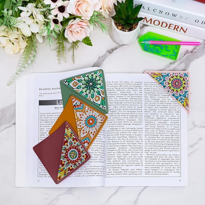 WIVICO 4 pcs Diamond Painting Bookmarks, DIY Diamond Art Kits for Adults, Book Corner - Protecting Bookmark Craft Supplies Kits for Book Lovers(Mandala)