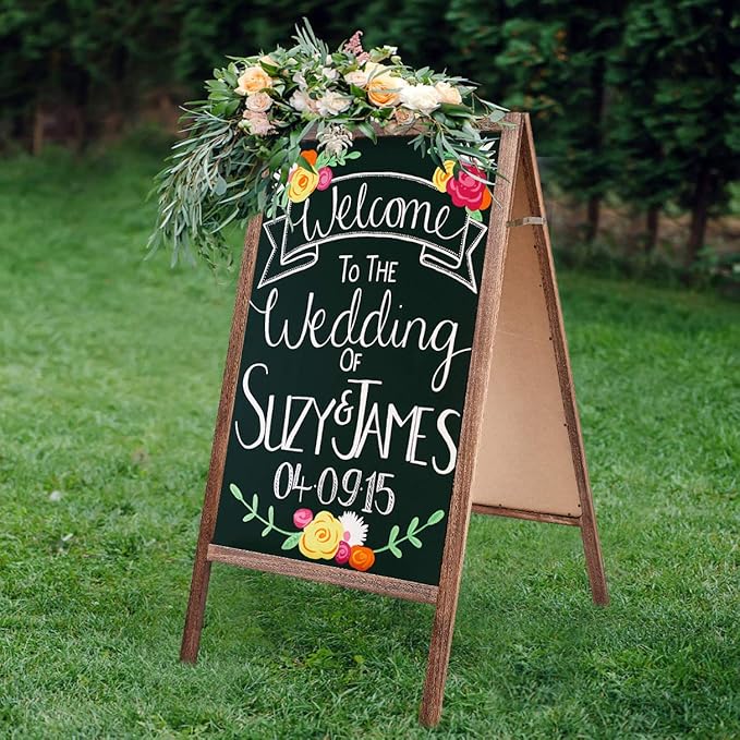 RHF Double Sided Chalk Board Sign,Chalkboads Sidewalk Sign,Sandwich Chalkboards, A-Frame Wedding Decoration,Non-Porous Message, Chalkboard Easel,Store Display Sign Blackboard 40",Brown