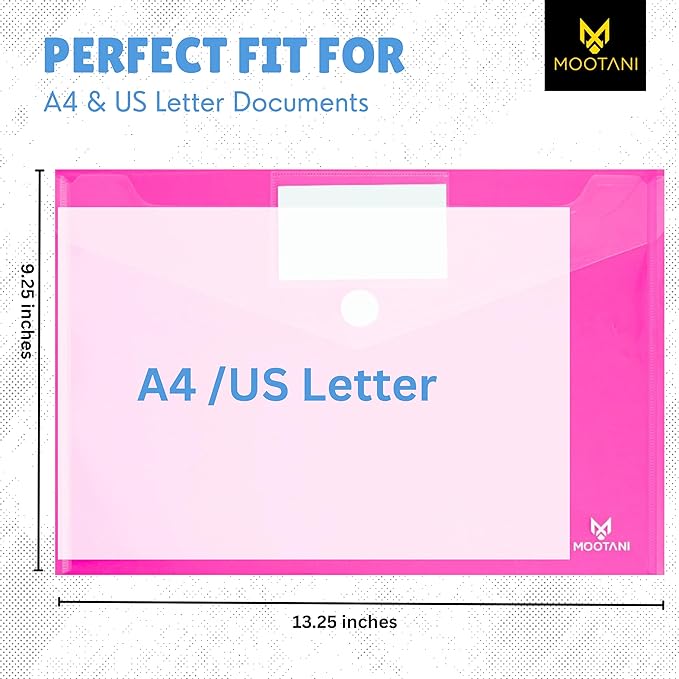 25 Pack Plastic Envelopes, Folders for Documents, Poly Envelopes A4/US Letter Size, Plastic File Folders with Label Pocket, File Envelopes for School, Office & Home, 5 Assorted Colors