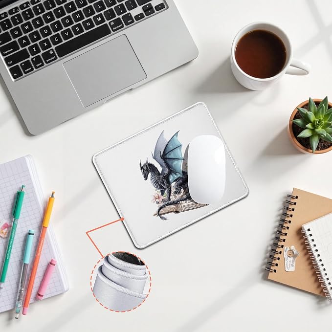 Book Dragon Mouse Pad, Blue Dragon Book Themed Mouse Pad for Fantasy Readers, Whimsical Desk Accessory for Home Office Computers Laptop,Bookish Gift for Reading Lovers,9.5x7.9 Inch