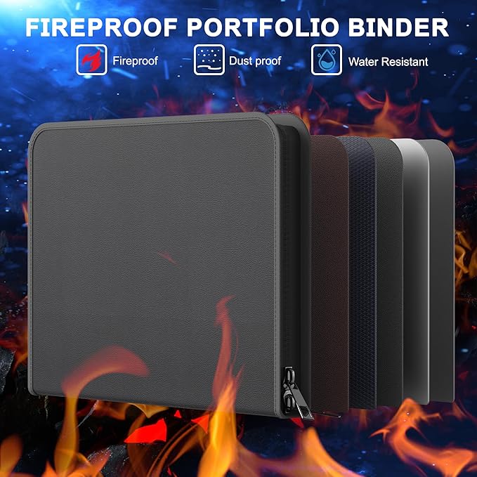 JUNDUN Business Padfolio with 7 Pockets File Folder,Upgraded Material Fireproof Portfolio Folder with Zipper,Professional Portfolio Organizer for 10.1 inch Tablet,F37001V