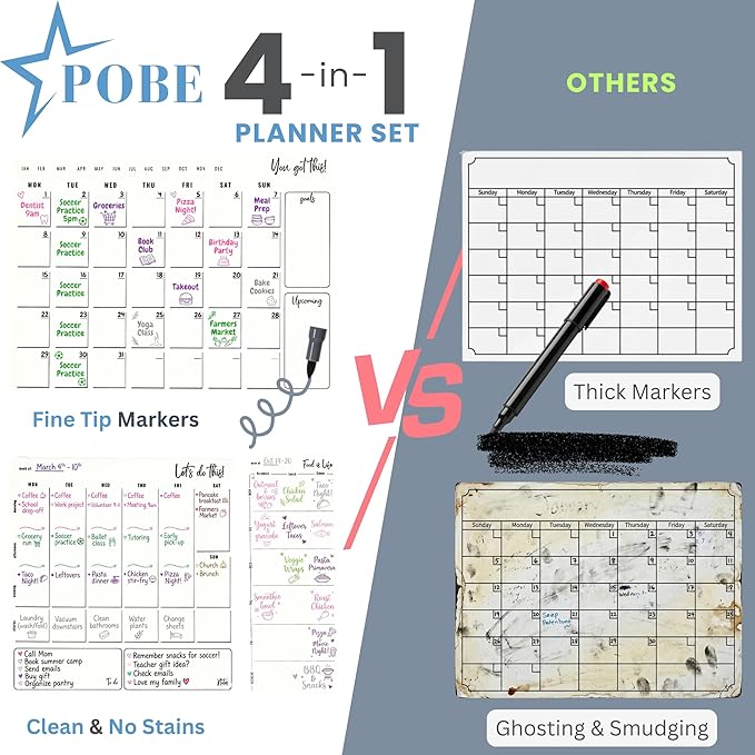 Magnetic Dry Erase Calendar for Fridge – 3 Pack Monthly Whiteboard Meal Planning Board w/4 Markers – Daily Task, Weekly Planner & Schedule Board for Refrigerator, Kitchen & Office Use