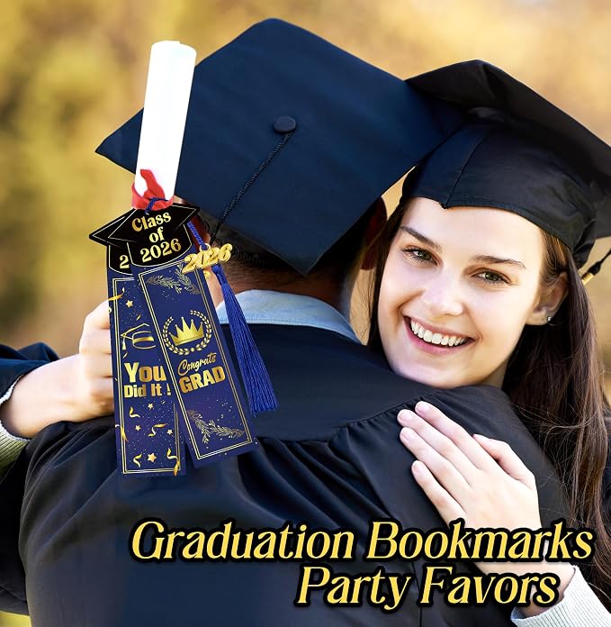 24 Sets 2026 Graduation Gifts Bulk for Students, Congrats Grad Bookmarks with Tassels Blue and Gold Inspirational Senior Party Favors Gift Idea for Him Her High School College University Graduates