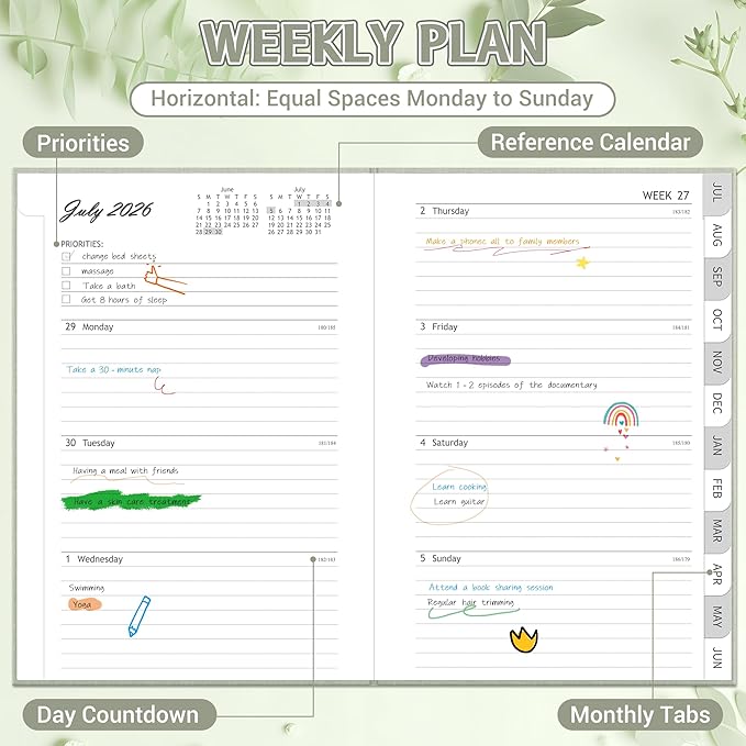 2026-2027 Planner, Weekly and Monthly Calendar Planner from July 2026 - June 2027, 6"×8.5" Linen Hardcover Agenda Book with Tabs, Pen Holder, Inner Pocket for Office School, Sage Green