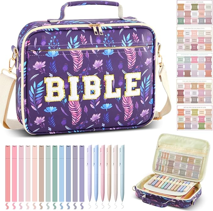 Sinload Large Bible Cover Case for Women, Bible Study Supplies Journaling Kit Chenille Letter PU Leather with Tabs Gel Pen Highlighters with Strap Easter Mothers Day Christian Gifts for Women Mom