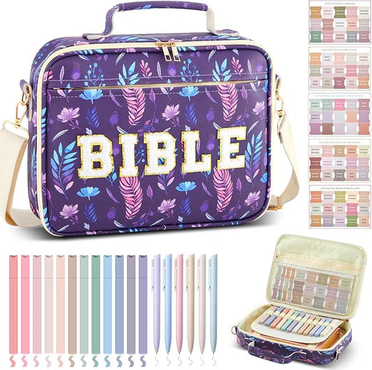 Sinload Large Bible Cover Case for Women, Bible Study Supplies Journaling Kit Chenille Letter PU Leather with Tabs Gel Pen Highlighters with Strap Easter Mothers Day Christian Gifts for Women Mom