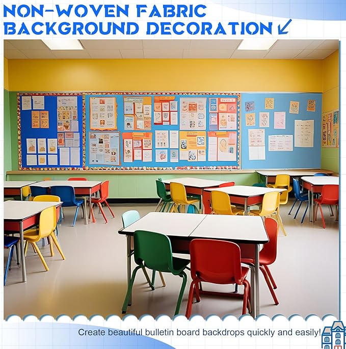 Hahafelt 16 in x 40 Ft Fabric Bulletin Board Roll Classroom Non Woven Fabric Background Decorations Waterproof Wrinkle Resistant Bulletin Board for Back to School Wall Decor(Deep Bule,Pure)