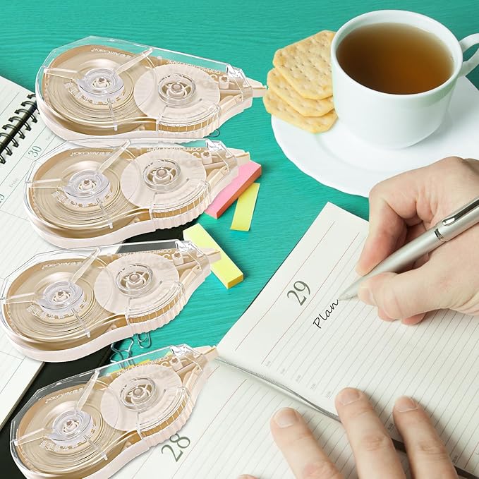 Zonon Correction Tape Cream Color Beige Corrective Tape Eraser 100 Feet Long for School Office Supplies Crafting, Note Taking, Journal, Case Color May Vary (4 Pieces)