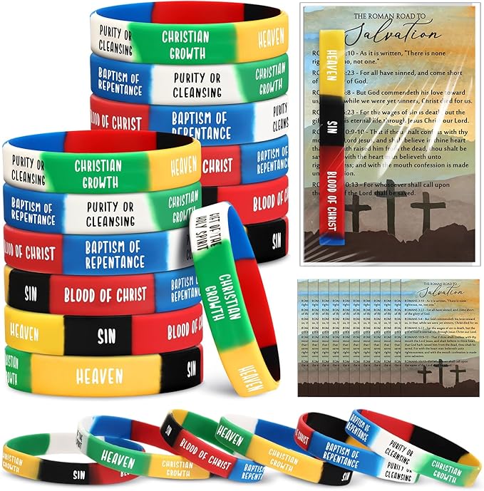 Gemscream 200 Sets Plan of Salvation Bracelets with Plan of Salvation Card Gospel Bracelet Christian Silicone Bracelets Gospel Tracts Father's Day Scripture Gift for Women Men Church Pastor