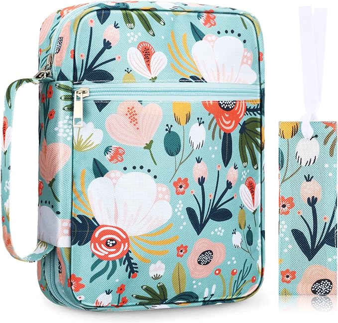Laumoi Bible Cover Case for Women 10'' Flower Bible Holder Case Large Religious Carrying Bag for Women Study Christian Book Gift (More Flower)