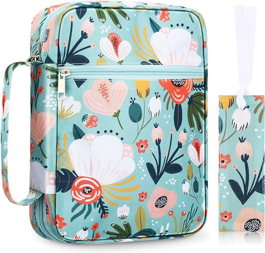 Laumoi Bible Cover Case for Women 10'' Flower Bible Holder Case Large Religious Carrying Bag for Women Study Christian Book Gift (More Flower)