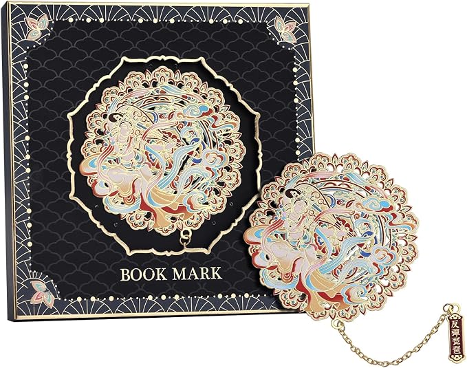 Luxury Dunhuang Metal Bookmark Gift Set, Elegant Bookmark with Pendant, Exquisite Pipa Fairy Gift Box for Book Lovers, Women, Readers and Writers