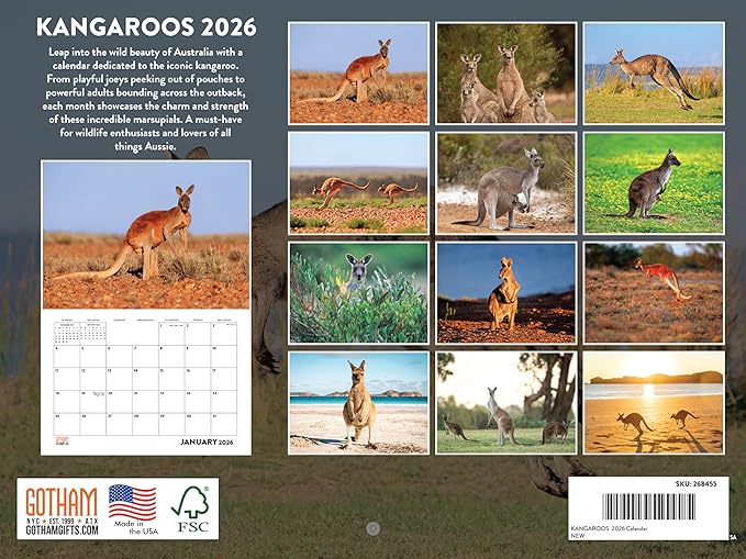 Kangaroo Calendar 2026 Monthly Wall Calender 12 Month | American Made In The USA
