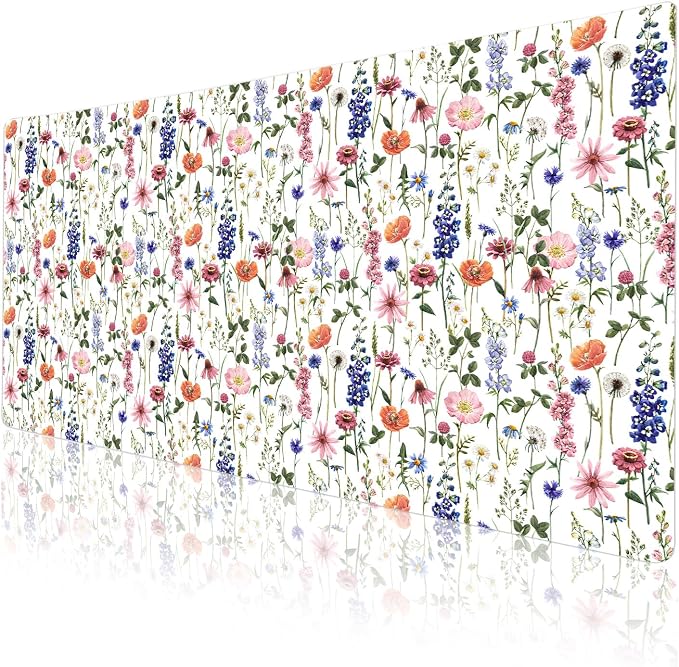 Colorful Star Large Mouse Pad, Watercolor Floral Desk Mat Office Supplies, Waterproof Faux Leather Big Gaming Mousepad for Women Girls, Flowers Desk Pad Home Office Décor Accessories 31.5" x 15.7"