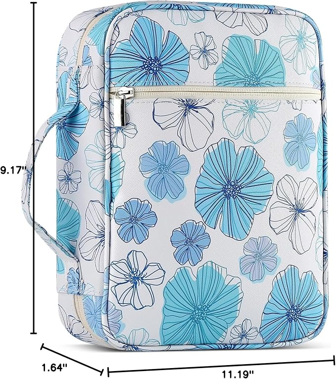 Bible Cover with Durable Handle, Carrying Book Case Church Bag Bible, Protective with Zippered Pocket, Bible Study Accessories Supplies, Book Protector for Book Lovers, MistyBlue