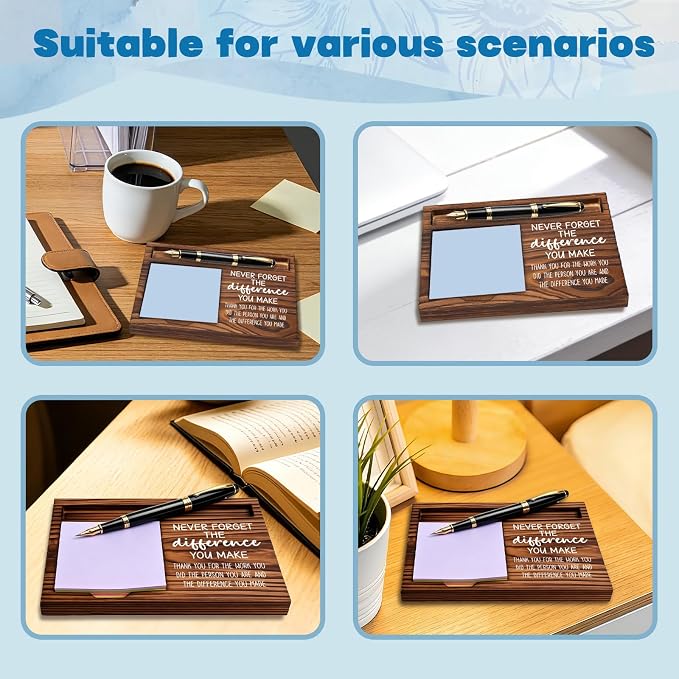 FOUGSTA New Job Office Gifts for Women, New Beginnings Gifts for Women, Chapter Present for Friend,Wooden Notepad Pen Holder With Inspirational Quotes,16.5 x 12 x 1.5 cm,XXN9