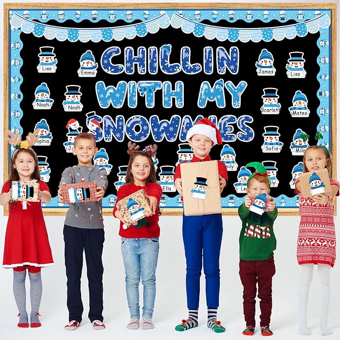 gisgfim Winter Bulletin Board Decorations Set Winter Snowman Name Tag Paper Cutouts Snowflake Winter Christmas Classroom Bulletin Board Decor for Holiday School Home Chalkboard Wall