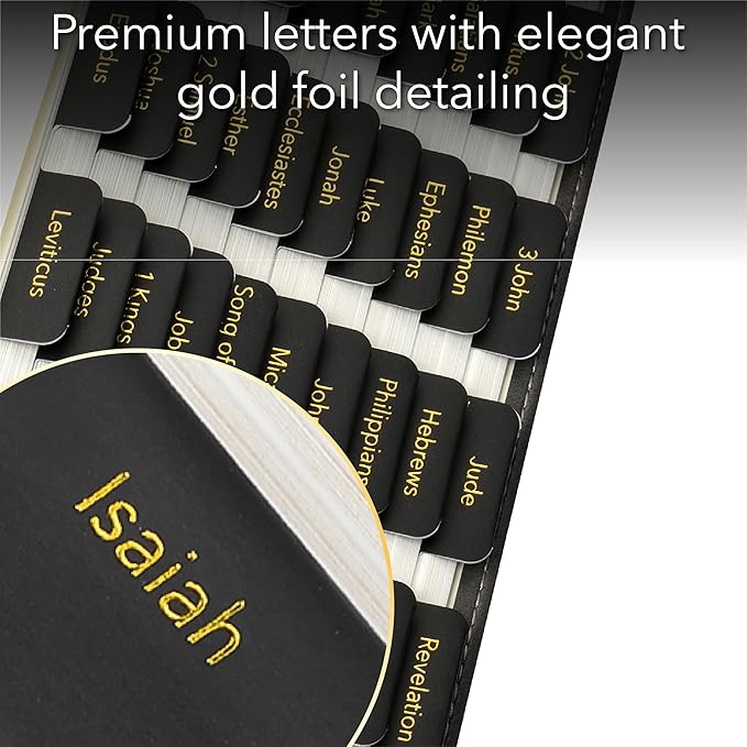 Mr. Pen- Laminated Bible Tabs, 75 pcs, Black, Gold Foil Embossed Lettering, Easy-to-Read & Apply, Tear Resistant Index Tabs for Women and Men, Bible Tabs for Men, Prayer & Scripture Navigation
