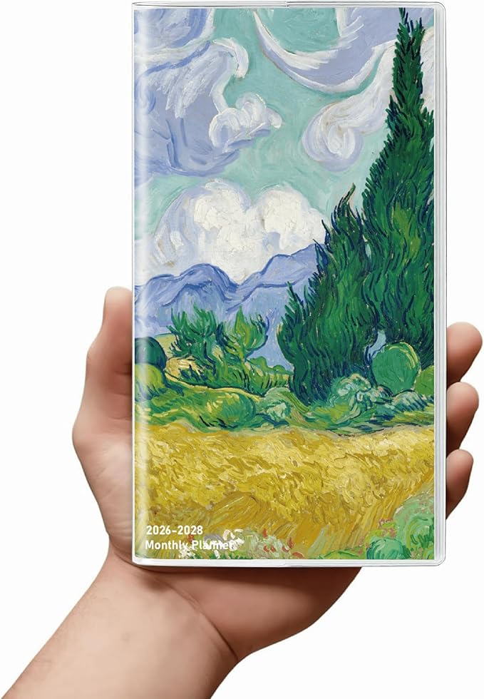 Pocket Calendar 2026-2028 Art Series, Monthly Planner Jan 2026 to Jul 2028 (3.7" x 6.7") Perfect Purse Calendar, Pocket Agenda with Protective Plastic Sleeve-Wheat