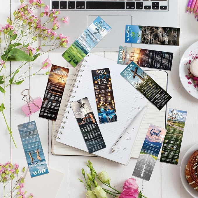 Bible Salvation Bookmarks Gifts - 120 Pcs Gospel Tract Card for Evangelism Prayer Christian Double-Sided Reading Page Markers Clips Book Mark for Women Men Church Book Lovers Office Supplies