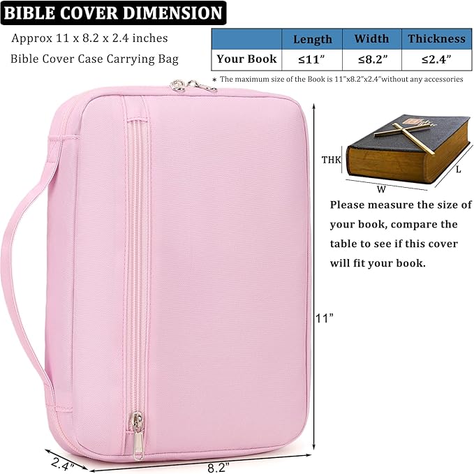 JIANYA Bible Covers for Women - Womens Bible Cover Case Bible Bag with Pocket and Handle - Book Cover Bible Carrying Case, Pink