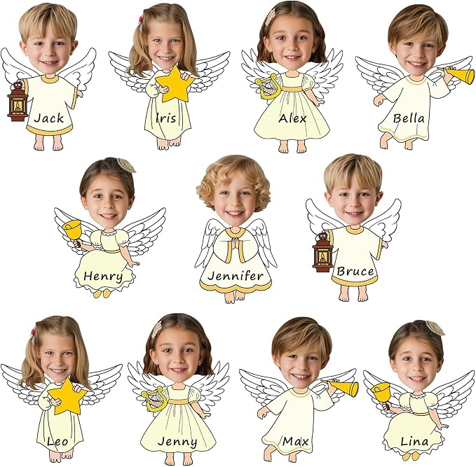 60Pcs Christmas Angel Cutouts Bulletin Board Decoration Angel Boys and Girls DIY Photo Craft Cutouts Religious Classroom Supplies for Teacher Student Xmas Holiday Party School Chalkboard Wall Decor