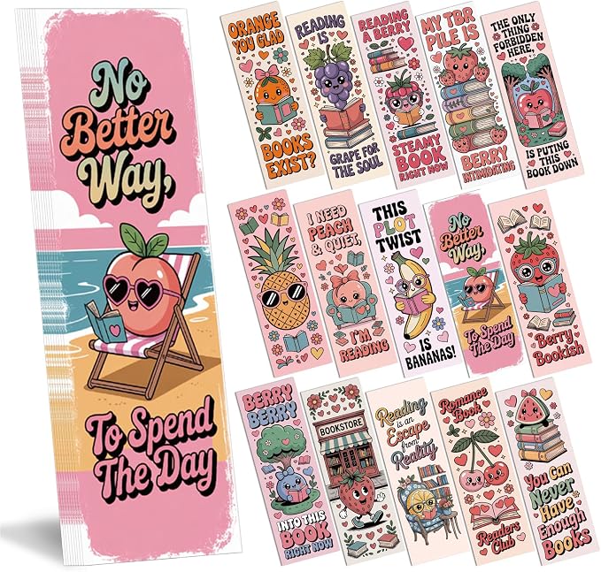 Funny Bookish Bookmarks for Kids, 150 Pcs Fun Fruits Bulk Paper Bookmark Reading Accessories for Women, Cute Watermelon Pineapple Strawberry Bulk Book Marks Gift for Kid Students Book Lovers