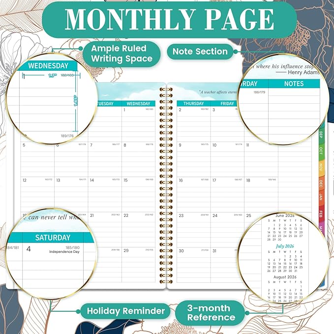 Teacher Planner 2026-2027 - Teacher Lesson Planner 2026-2027, July 2026 - June 2027, 11" x 8.3", Weekly & Monthly Lesson Plan Book for Teachers - Engraved Floral