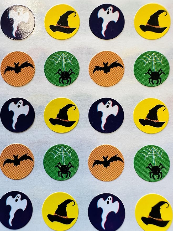 1152 Pcs Halloween Incentive Sticker Set 3/8in Diameter Self-Adhesive Cute Multicolor Stickers Trick Treat Holiday Spooky Crafts Decorations Reward Behavior Chart Teacher Classroom Supplies USA Made