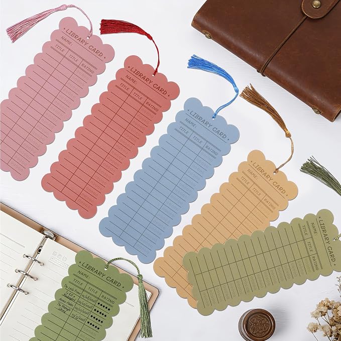 50 PCS Reading List Bookmarks Book Tracker with 50 Bookmark Tassels, 3 x 8 Inch Morandi Library Card Reading Log Bookmark for Teachers Women Book Lovers (Morandi)