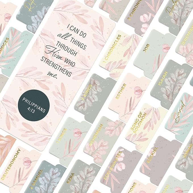 Floral Boho Bible Book Tabs – 100 Soft-Touch, Laminated Bible Tabs for KJV & Niv Bible – Durable Tabs for Bibles – Protestant & Catholic Bible Tabs Large Print – Pink Nlt Bible Tabs for Women & Men