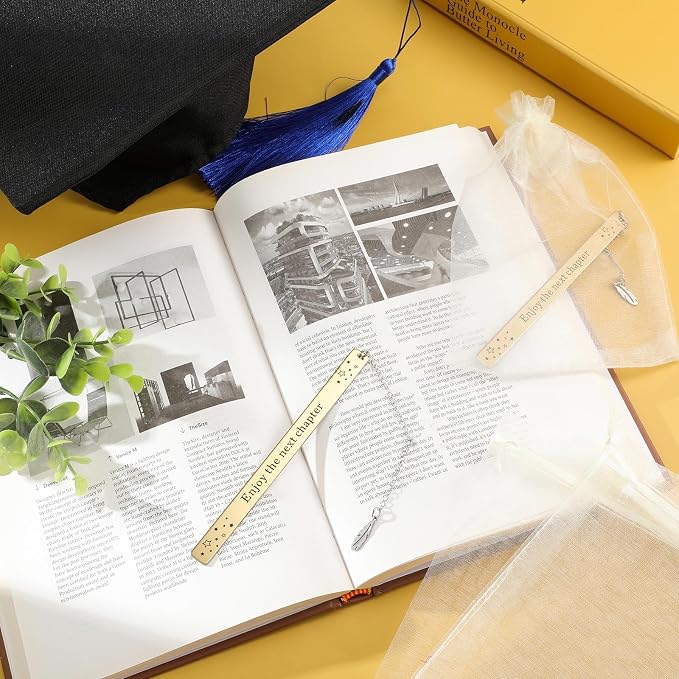 Ireer 24 Sets Graduation Bookmark Bulk Enjoy The Next Chapter 2026 Senior Gifts Bookmarks with Chain Graduation Retirement Appreciation Gift for High School 5th Grade Party Coworker Teacher(Rose Gold)