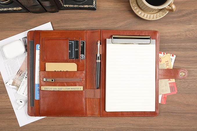 Custom Oil Brown Mini Portfolio Binder Padfolio with Clipboard - A5 Legal Size Holder for Business Meetings