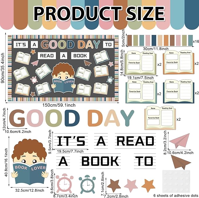 Boho Reading Bulletin Board Decorations Its a Good Day to Read a Book Bulletin Board Colorful Books Cutouts Back to School Reading Classroom Decor for Home Library Preschool Chalkboard Wall Supplies