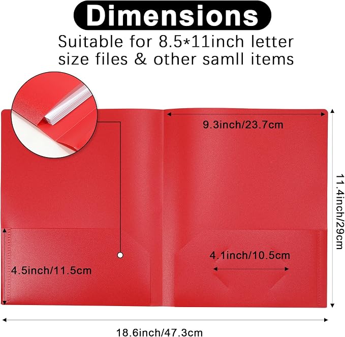 MystiCharm Folders with Pockets Back to School Supplies for Students Teacher 6 Pack 2 Pocket Red Plastic File Folders Bulk for Documents Resume Homework Paper School Office Supplies Accessories