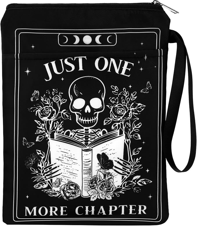 Gothic Book Sleeve Gift - Just One More Chapter Skeleton Black Tarot Card Zipper Books Covers with Front Pocket Washable Book Protector Bookish Reader Book Lovers Gifts for Books Paperbacks