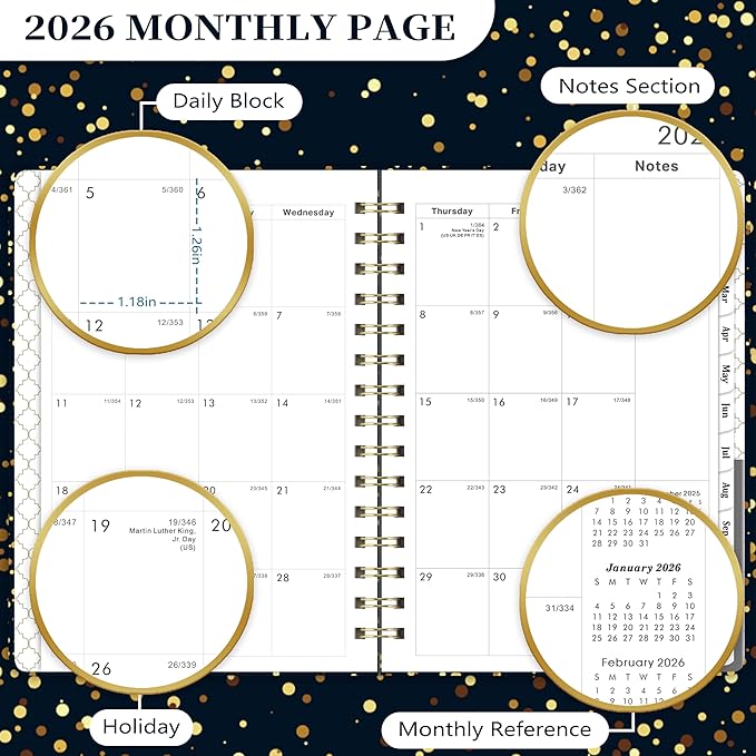 2026 Planner - Planner 2026, 2026 Planner weekly and monthly, January 2026 - December 2026, 6.3" x 8.4", 2026 Calendar Planner with Tabs, Inner Pocket, Premium Paper, Twin-wire Binding