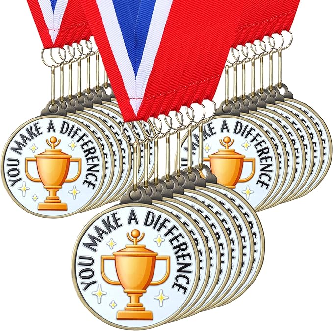 Cunno 20 Pcs You Make a Difference Medals Bulk 2'' Employee of the Month Award Enamel Star Recognition Medals with Neck Ribbon Trophy Prizes Gift for Colleague Coworker Team Retirement Competitions