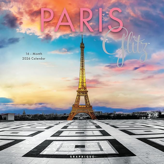 Graphique 2026 Paris Glitz Wall Calendar | 12” x 12” | Thick Paper | Home & Office Organizer | Large Monthly Grid | 3 Languages & Marked Holidays | 4 Month Preview Page for 2027